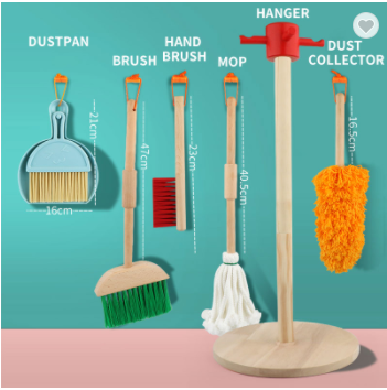 wholesale boys and girls cleaning solid wooden toy Predent Kit Role Play Dustpan Combination Sweeping Wooden Cleaning Set Toy